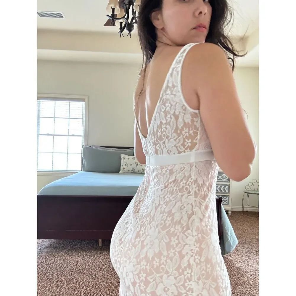 Vintage cream floral lace mermaid bodycon dress low scoop back sleeveless